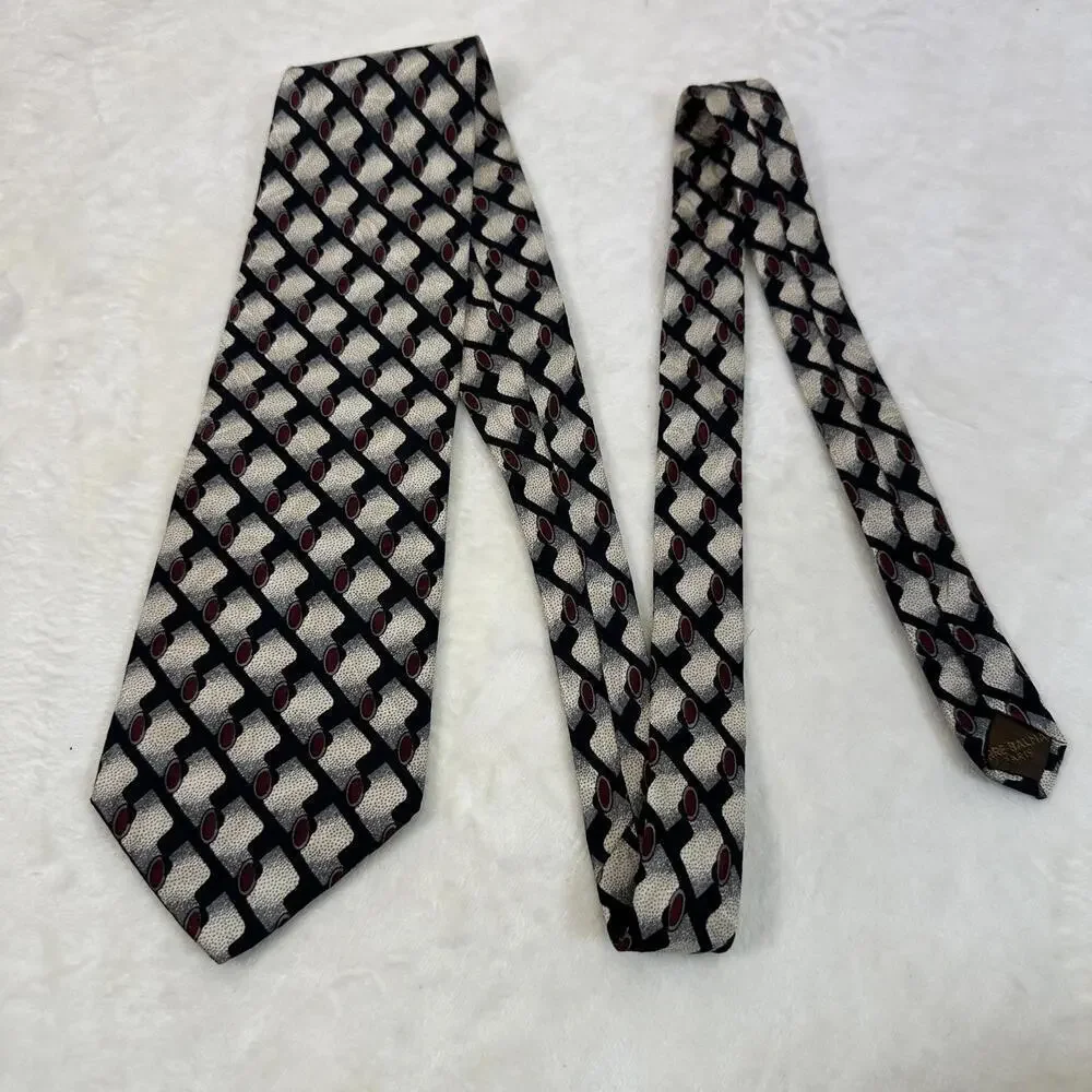 Pierre Balmain 100% Silk Tie Geometric 4 X 58 Burgundy Black Cream Gray Work